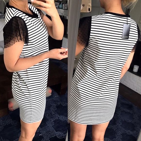 LAST ONE, S/L Black White Stripe Mini Dress 🖤 - Picture 5 of 7